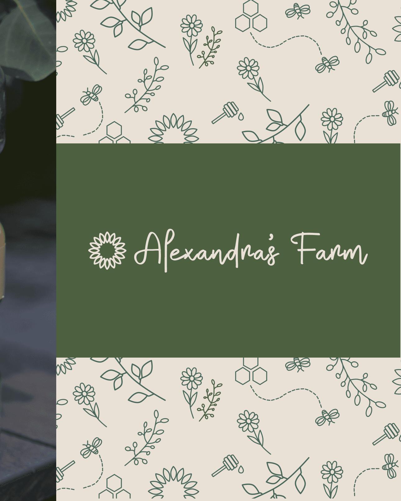 Alexandra's Farm wordmark and botanical pattern