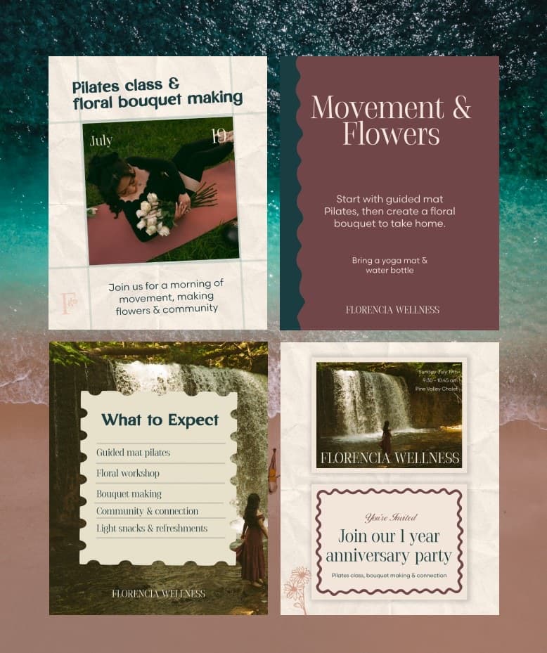 Florencia Wellness one-year anniversary social set for Petals and Pilates