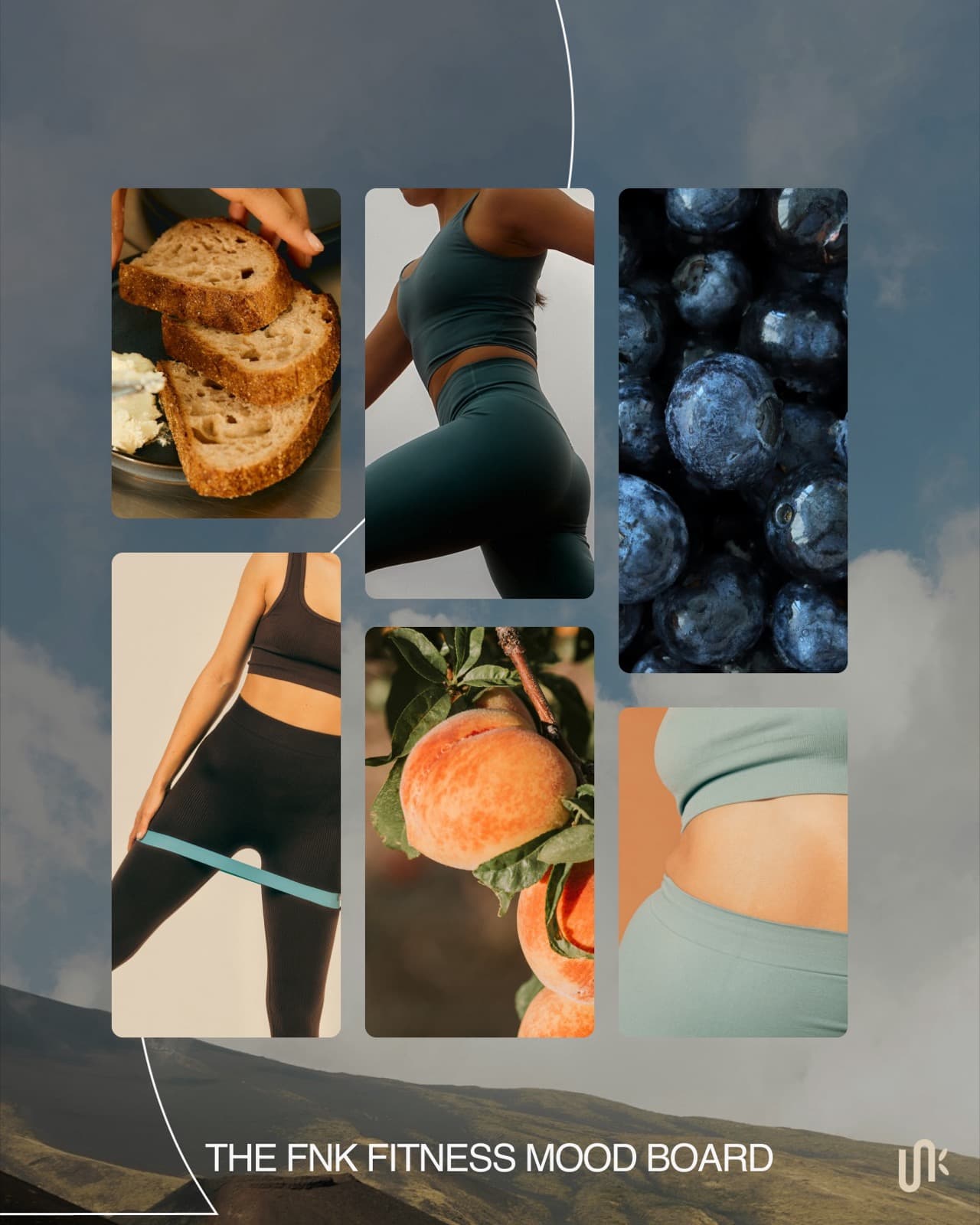 FNK Fitness moodboard with nutrition, apparel, and movement photography