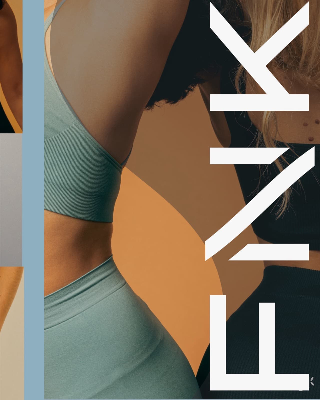 Vertical FNK wordmark over dual athleticwear photography with terracotta accent