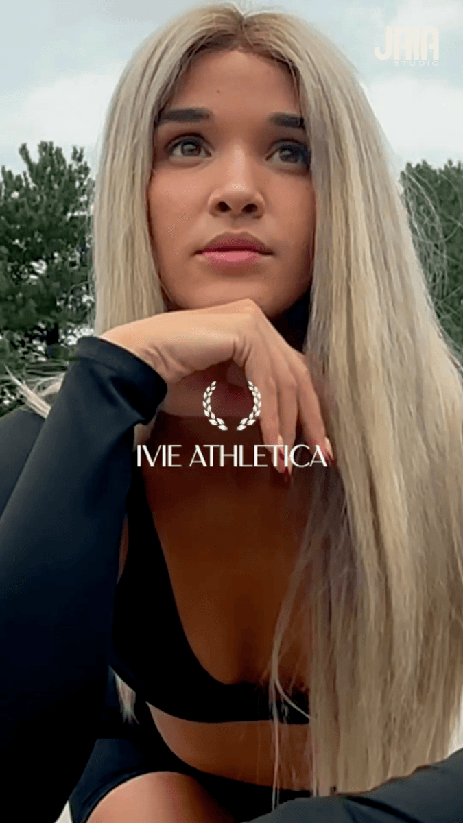 Ivie Athletica brand film featuring the founder in black athletic wear