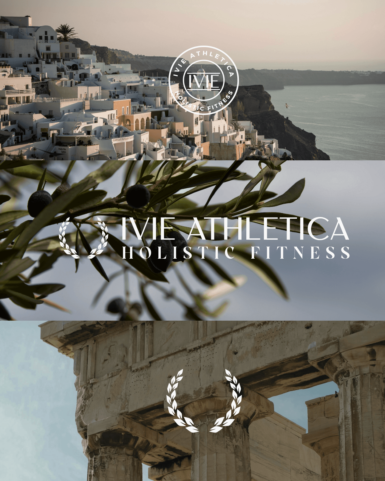 Ivie Athletica brand identity over Mediterranean lifestyle photography