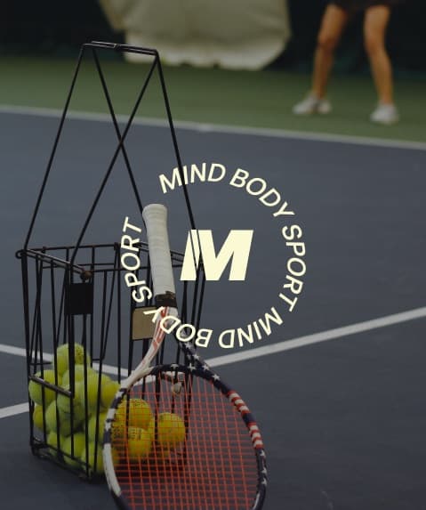 Mind Body Sport circular M mark over tennis court photography