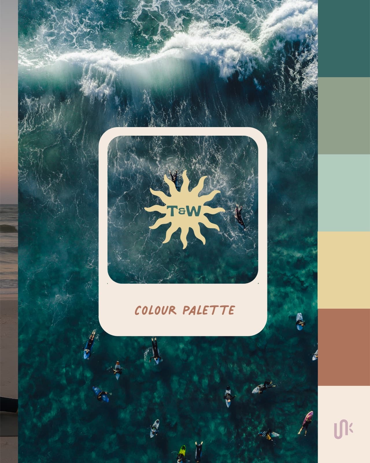 Tide And Wave colour palette card over aerial surf photography