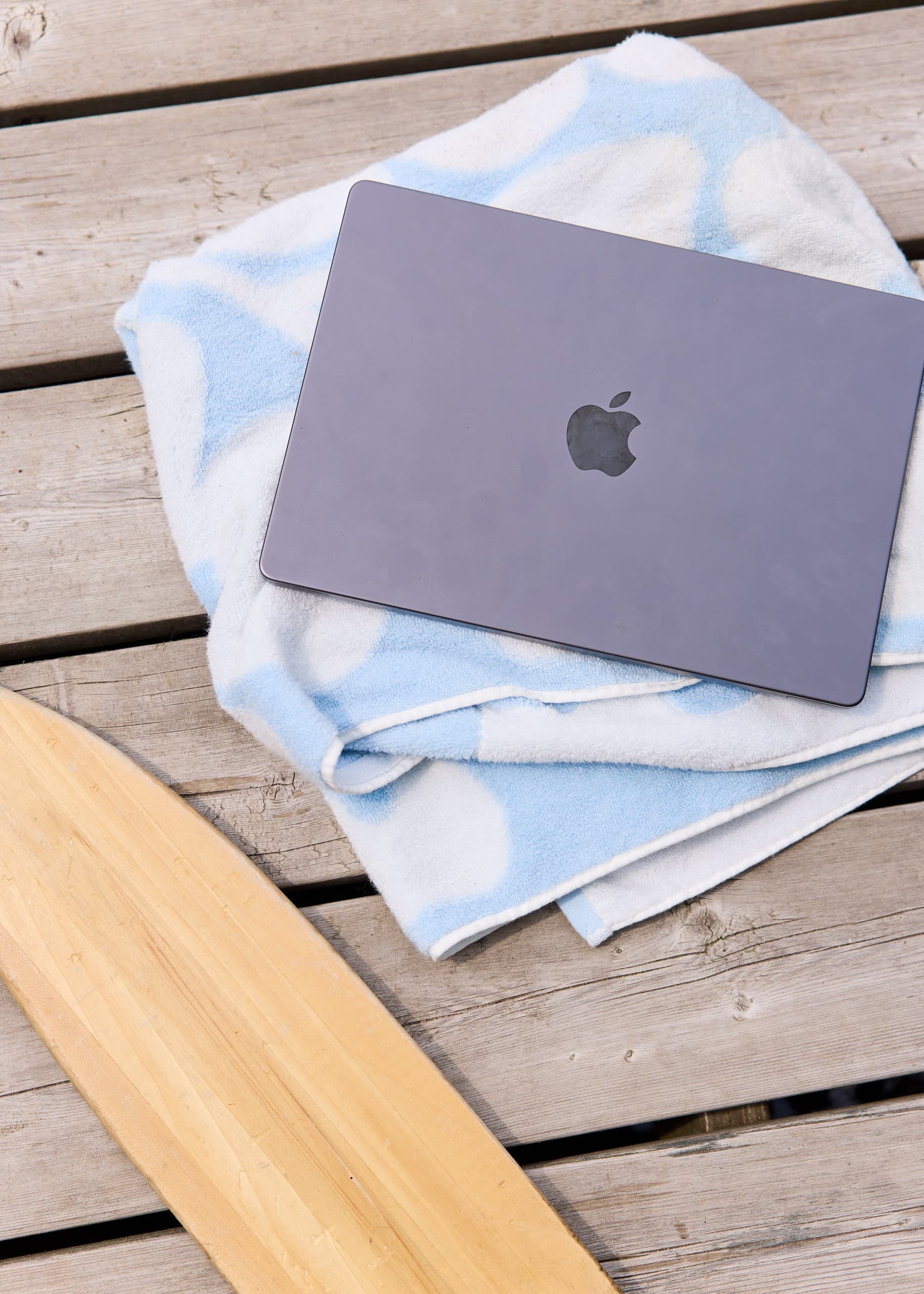Laptop set for focused brand and website work outdoors