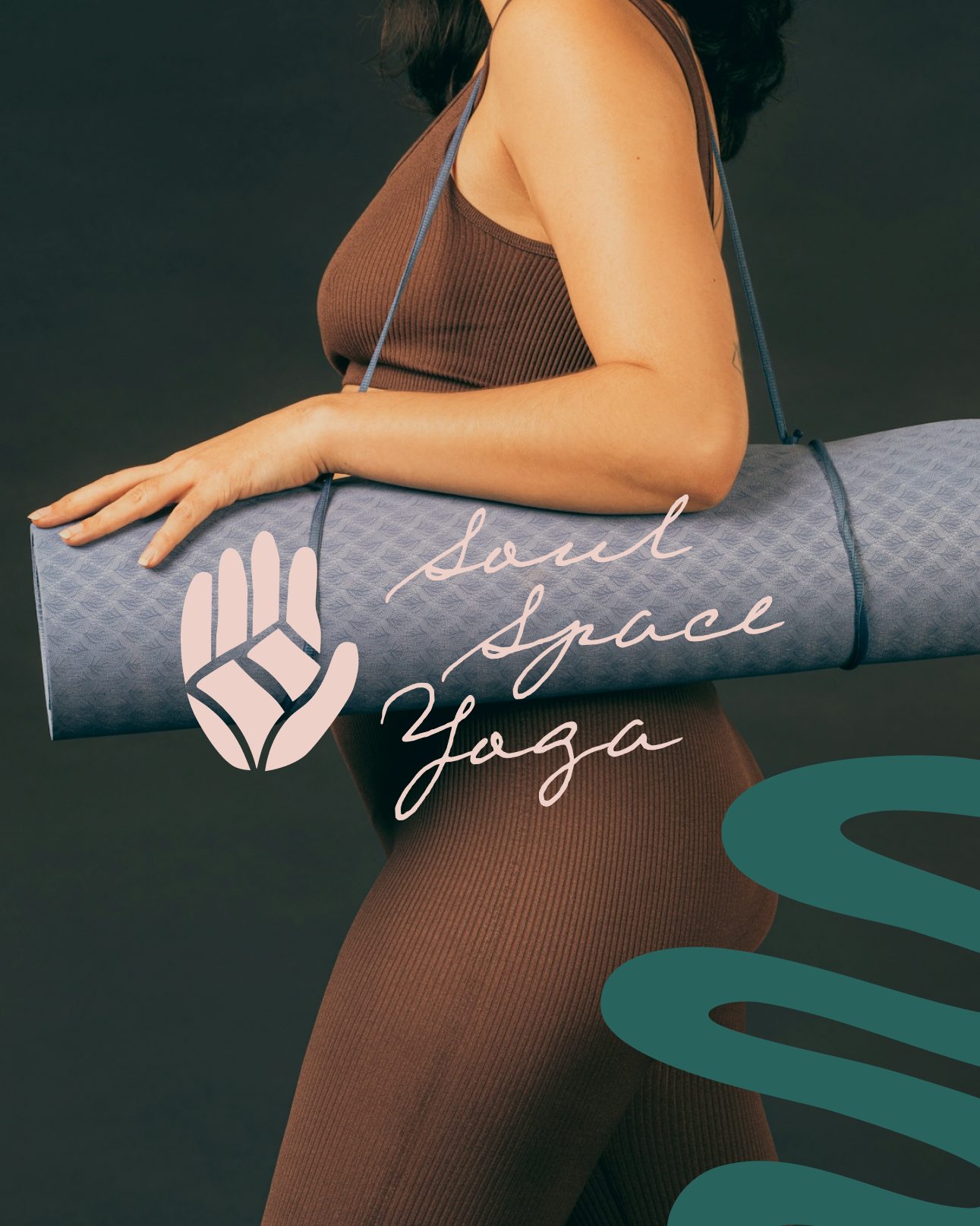Soul Space Yoga branding with grounded wellness visuals, soft movement, and a calm, intentional identity